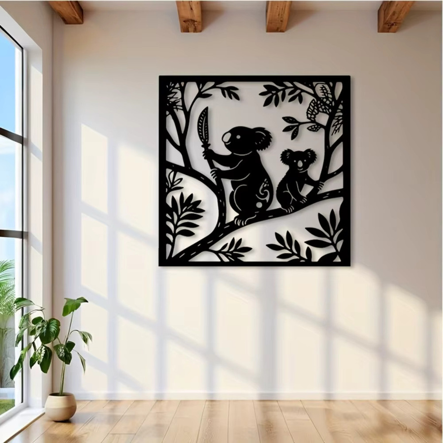 CIFBUY Metall-Wandkunst Koala und Eukalyptus in Schwarz, Retro Wildtier-Silhouette zur Wanddekoration für Innen und Außen, B/H: 25,4 x 25,4 cm - Bild 3