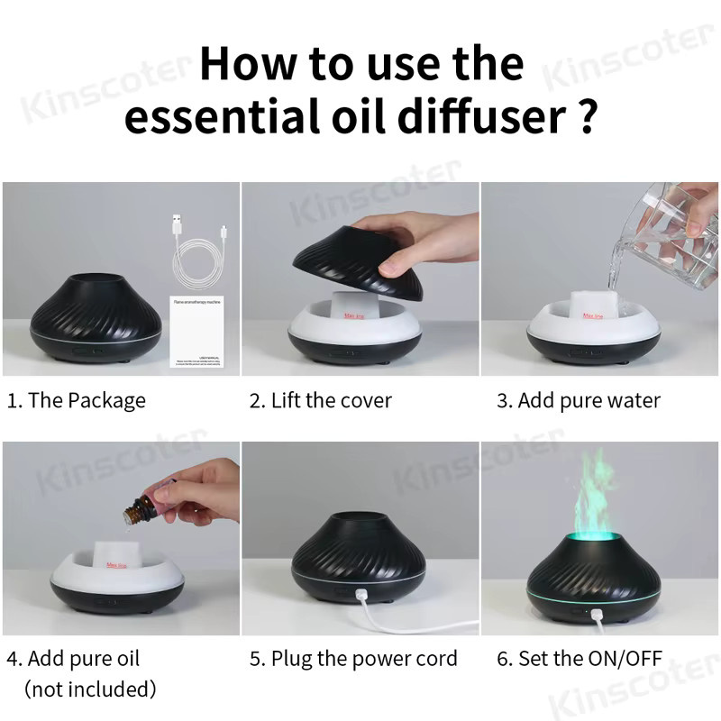Kinscoter Vulkan-Aromatherapie-Diffusor mit Luftbefeuchter und Luftreiniger in Schwarz inklusive Ätherisches Öl Set - Bild 5