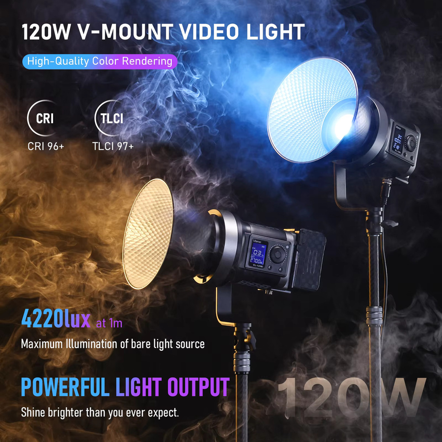 Ulanzi 120 W COB-Fotografie-Fülllicht in Schwarz mit V-Mount-Akku, zweifarbige Version 2700 K–6500 K und Bowens APP-Fernbedienung - Bild 2