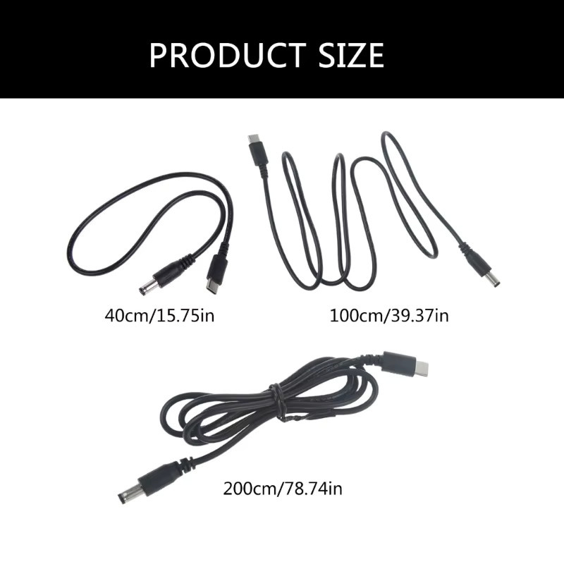 USB Typ C auf DC 5,5x2,1mm PD Adapterkabel für LED-Streifen, TV-Box, Kamera und WLAN-Router, Schwarz - Bild 3