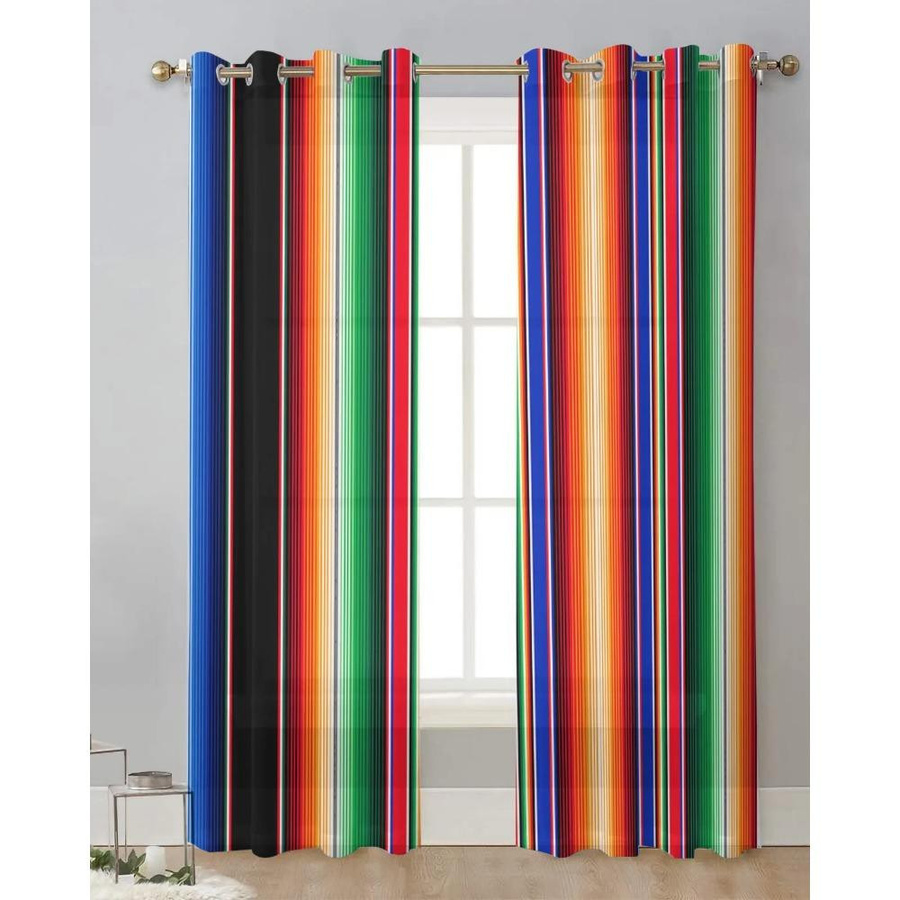 Yiran Furniture Transparenter Voile-Vorhang mit bunten mexikanischen Streifen, Organza-Drapierung für Wohnzimmer und Küche, B: 135 cm, H: 115 cm - Bild 2