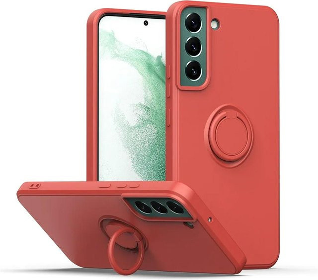 Samsung Handyhülle aus Flüssigsilikon mit Ring-Handyhalter für Galaxy S23 S24 Ultra Plus S22 S21 FE S10 Plus A32 A52 A72 A71 in Rot - Bild 1