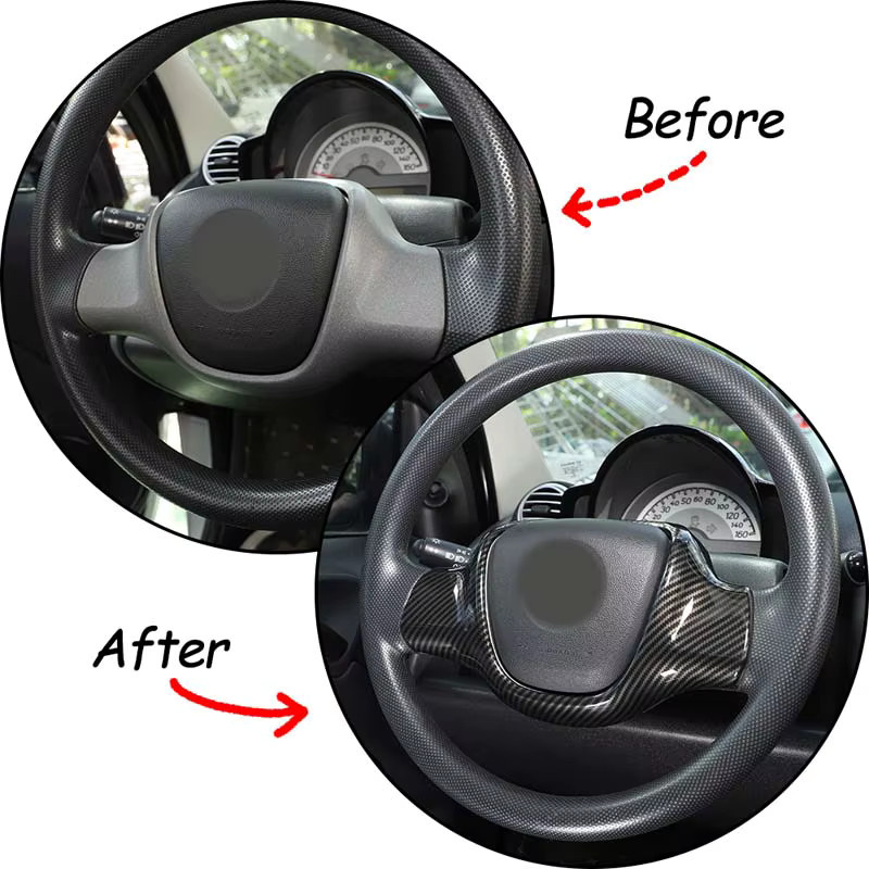 Suetlcoity Carbon Faser Lenkrad Panel Dekoration Abdeckung Zierleiste Aufkleber für Mercedes-Benz Smart 451 Fortwo 2009-2015, Schwarz - Bild 2