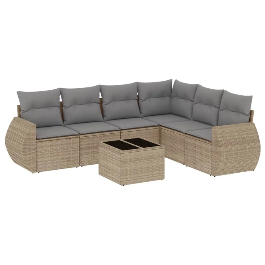 vidaXL 7-teilige Garten-Sofagarnitur aus Poly-Rattan mit Kissen in Beige - Bild 2