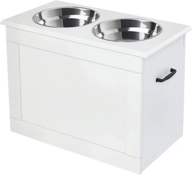 PawHut Fressnapf mit Stauraum und 2 Edelstahlnäpfen, Weiß, B/T/H: 60 x 30 x 30 cm - Bild 1