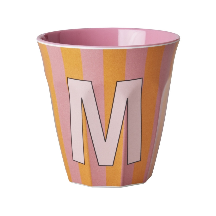 Rice Melamin Becher Buchstabe M mit Streifen in Pink 250ml - Bild 1