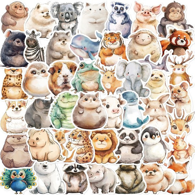 50-teiliges Set Kreative Chubby Aquarell Tier Cartoon Graffiti Aufkleber, Wasserdicht - Bild 1