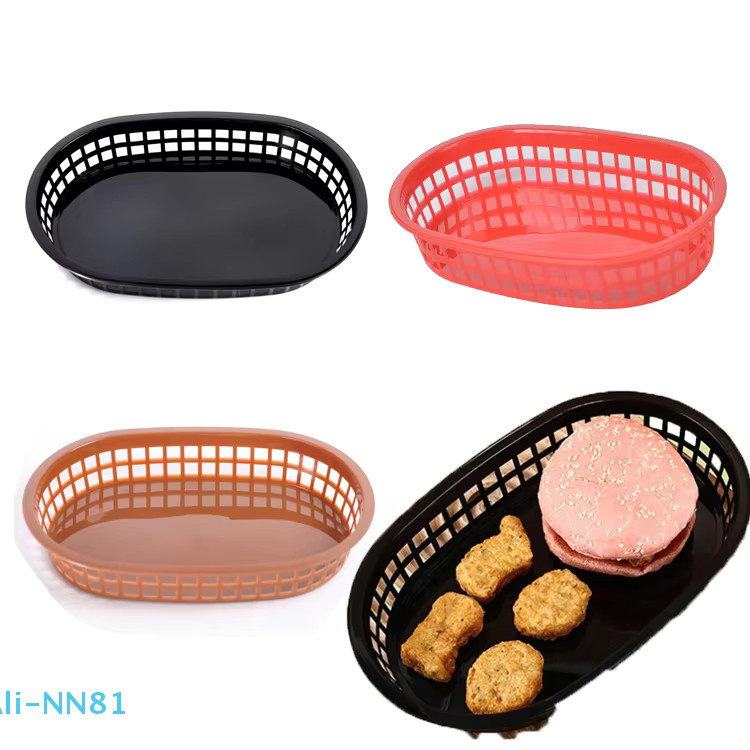 SHNGki Fast Food Körbe Serviertablett aus Kunststoff in Schwarz, oval für Burger, Sandwiches und Pommes - Bild 4