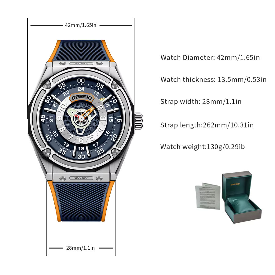 Deesio Armbanduhr, Automatik, Edelstahl, Saphirglas, Silikon, Herren - Bild 4