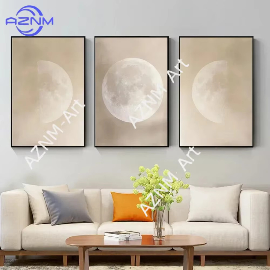 KAYOU Retro Leinwanddruck Vollmond in Beige als abstrakte Wanddekoration mit Landschaftsmuster - Bild 1