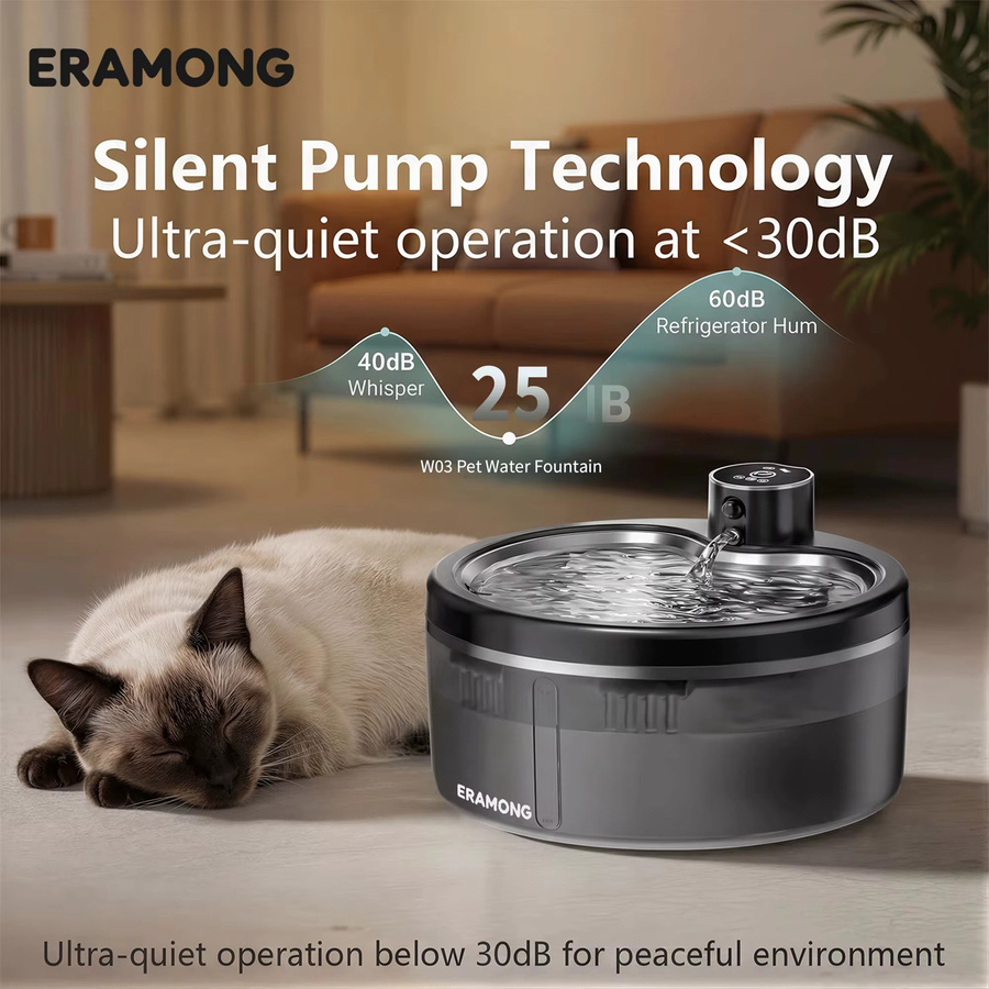 LABEKA Kabelloser Katzenwasserbrunnen mit intelligentem Sensor und 4000mAh Akku, wiederaufladbarer Edelstahl Haustier-Wasserspender, Schwarz oder Silber - Bild 3