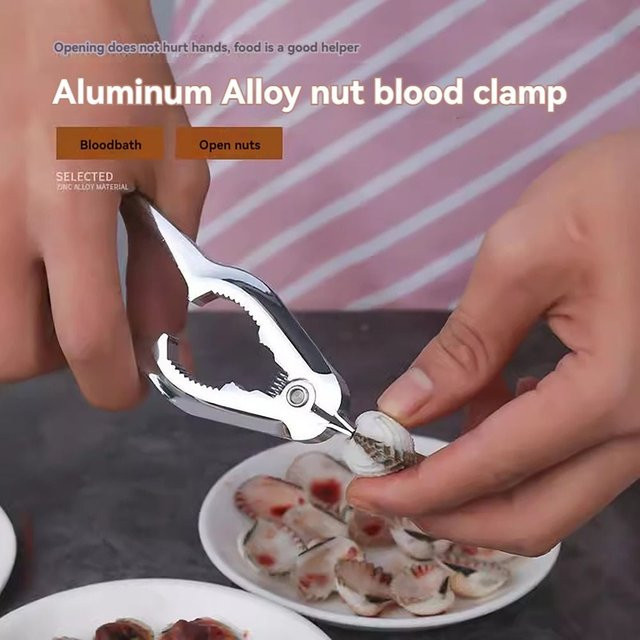 Multifunktionaler Muschelöffner aus Metall in Silber mit ergonomischem Griff für Meeresfrüchte - Bild 1