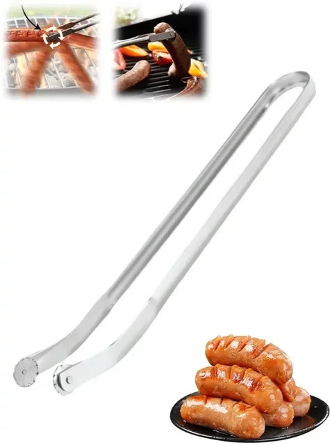Mehrzweck Grillzange aus Edelstahl zum Wenden von Würsten, Silber - Bild 1