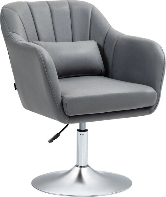 HOMCOM Loungesessel mit Armlehnen und Lendenkissen in Dunkelgrau, moderner Drehsessel mit Metallrahmen für Wohnzimmer und Schlafzimmer, B/T/H: 79 x 60 x 60 cm - Bild 1