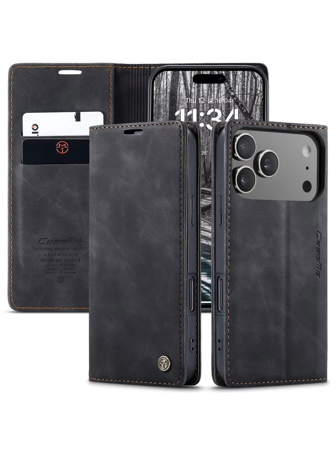 Business Leder Flip Wallet Handyhülle für Apple iPhone 17 Pro Max, 17 Pro und 17 Air in Schwarz mit magnetischem Folio und Kartensteckplätzen - Bild 7