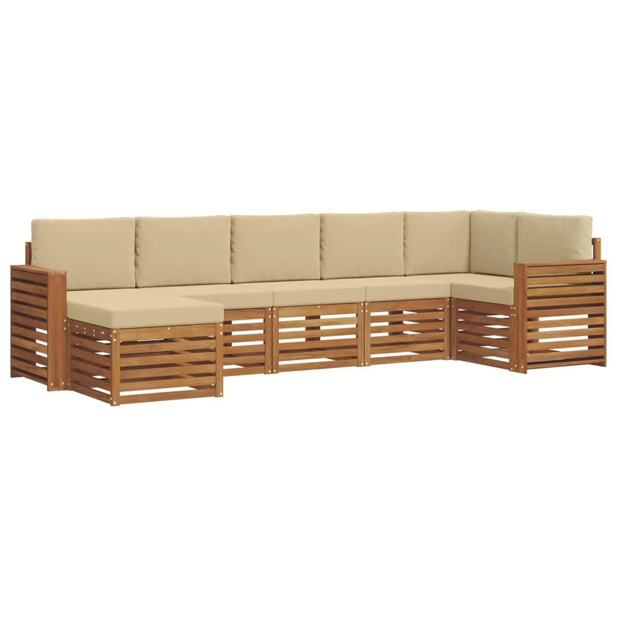 vidaXL Sofagarnitur 7-teilig aus Massivholz Akazie in Natur und Beige mit L-Form und Latten-Design - Bild 2