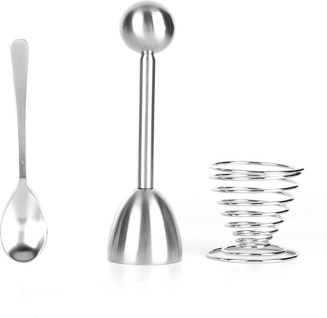 CosyHome Eierschneider Set aus Edelstahl in Weiß mit Eierschalenöffner, Eierbecher Halter und Löffel - Bild 1
