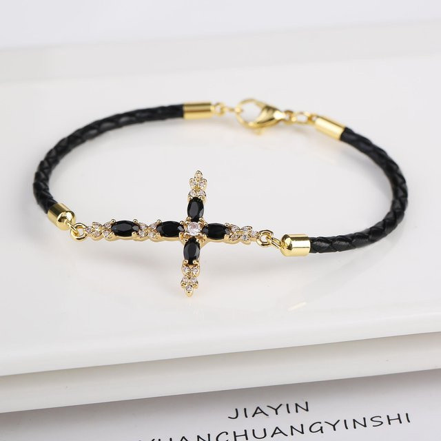 Lucky Star Jewelry Armband, Leder geflochten, Zirkonia, Schwarz, Unisex - Bild 1