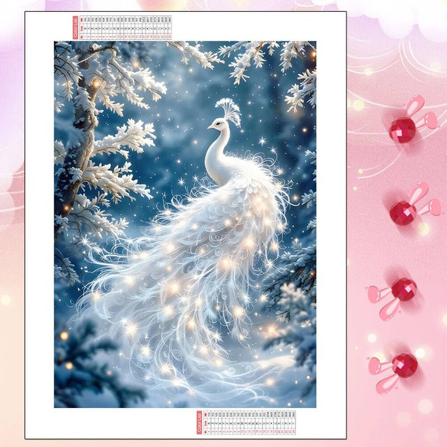 YUTTEE DIY Diamantmalerei Rund Pfau in der Winterlandschaft als Mosaik-Kunstwerk zur Dekoration mit Durchmesser: 30 cm - Bild 1