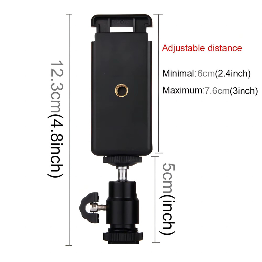 Universal Telefon Clip Halterung in Schwarz als Adapter für Stativ und Einbeinstativ für iPhone, Samsung und Xiaomi Smartphones - Bild 2