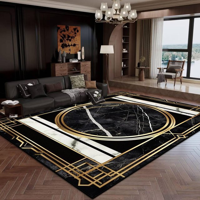 Karpetti Teppich Modern Schwarz Gold Waschbar und Rutschfest B/B: 160 x 230 cm - Bild 1