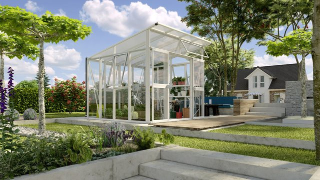 Vitavia Gewächshaus Aura 7800 in Weiß mit 7,8 m² Fläche, 3 mm ESG-Glas und 10 mm HKP - Bild 1
