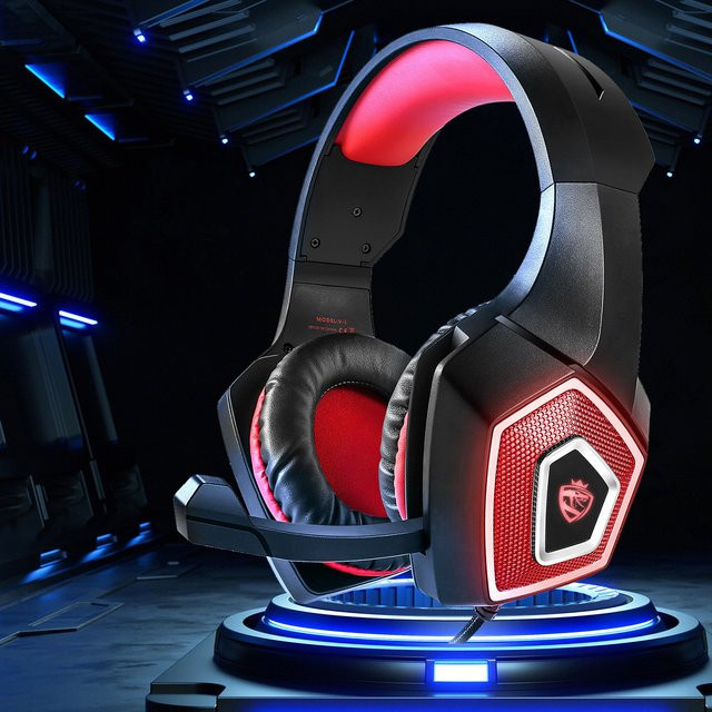 FocusOnPC RGB-Gaming-Headset mit Kabel und Mikrofon in Rot und Schwarz - Bild 1