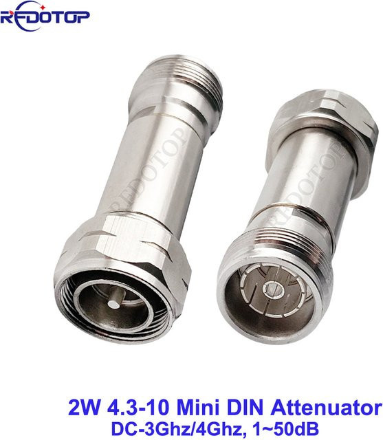 RFDOTOP RF Koaxial Power Abschwäcker 4,3-10 auf 4,3-10 Stecker auf Buchse, 2W, 1-50dB, 50 Ohm, Silber - Bild 1