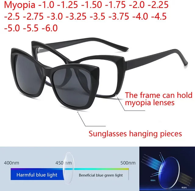 NINJONA 2-in-1-Rezeptbrille Sonnenbrille Cat Eye, Vollrand, Kunststoff, Schwarz, Unisex - Bild 1