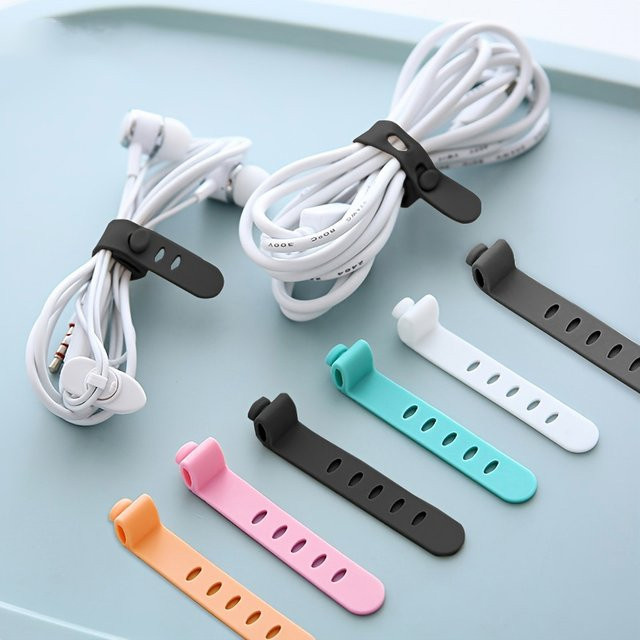 5er Set Kabel Organizer aus weichem Silikon in Schwarz und Multicolour für Ladegeräte, Maus und Kopfhörer - Bild 1