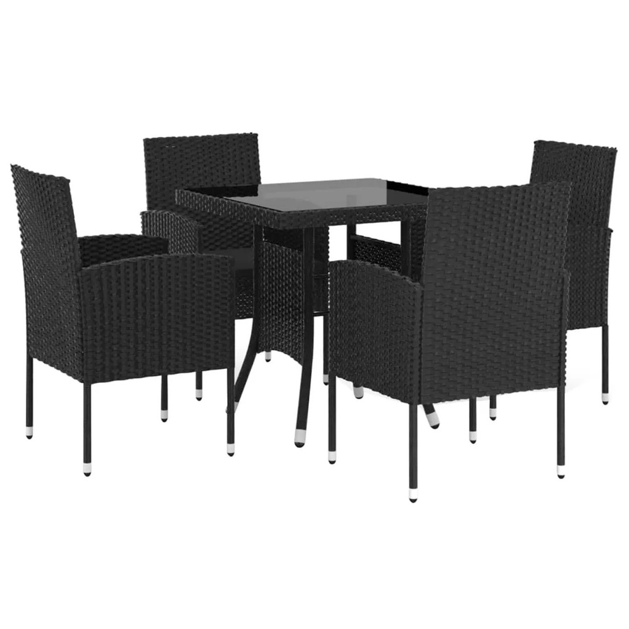 vidaXL 5-tlg Garten-Essgruppe aus Poly Rattan in Schwarz mit Glastisch - Bild 2