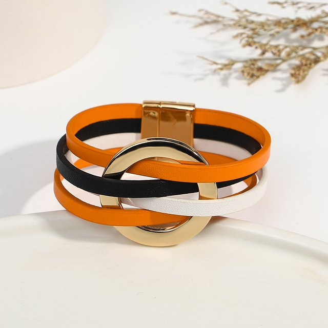 ALLYES Armband, Leder, Orange Schwarz, Damen, Punk - Bild 1
