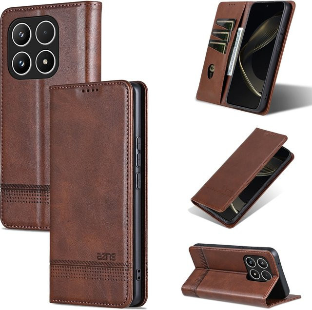 Magnetische Leder-Brieftasche Flip-Cover für Xiaomi (Modelle: 17 Pro Max, 15 Ultra, 15T, 14, 13, 12 Lite, 11, 10, POCO M7, M6 Pro) in Schwarz und Braun - Bild 1