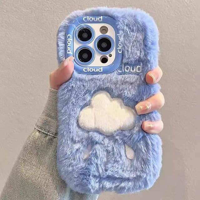 Bestickte Plüsch Handyhülle für Apple iPhone 16, 15 Pro, 14 und 13 Pro Max in Blau, Sturzsichere Schutzhülle mit kreativem Design - Bild 1