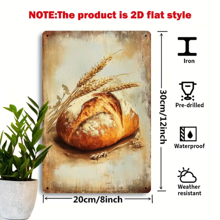 CIFBUY Vintage Wandkunst aus Metall mit floralem Design und Weizenverzierungen, rechteckiges Eisenschild für Küche, Café oder Bäckerei, B/H: 20,3 x 30,5 cm, Mehrfarbig - Bild 2