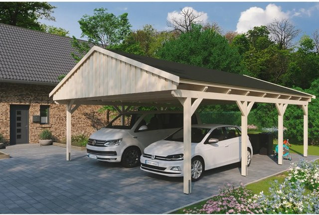 Skan Holz Carport Fichtelberg aus Fichte Leimholz in Beige mit Dachschindeln B/T: 618 x 808 cm, Höhe: 362 cm - Bild 1