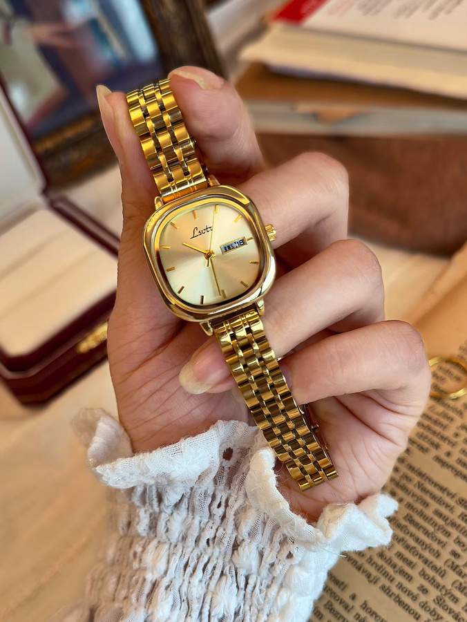 LSVTR Armbanduhr, Gold, Edelstahl, Eckig, Quarz, Datum, Damen - Bild 4