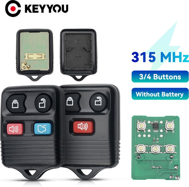KEYYOU 5er Set Fernbedienung Auto Schlüssel für Ford und Mazda, 315 MHz Keyless Entry Fob, 3/4 Tasten, Schwarz - Bild 1