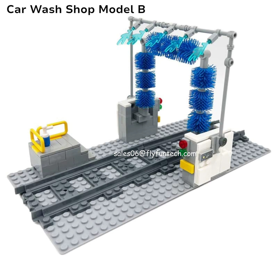 MOC Baustein Set Tankstelle und Autowaschanlage mit Garage und Fahrzeugen, Mehrfarbig - Bild 2