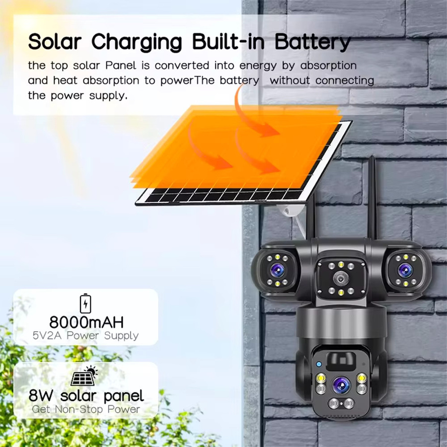 DiFang V380 Pro Solar-Überwachungskamera mit 6K Auflösung, 4G SIM-Karte und WiFi, drei Objektiven für drei Bildschirme, Farbe: Schwarz - Bild 4