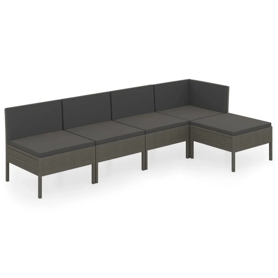 vidaXL 5-tlg Garten-Lounge-Set aus Poly Rattan in Grau mit Polstern und UV-beständigen Auflagen - Bild 2