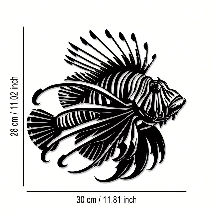 CIFBUY Löwenfisch Metall-Wandkunst Schwarz als Hängedekoration für dein Strandhaus - Bild 2