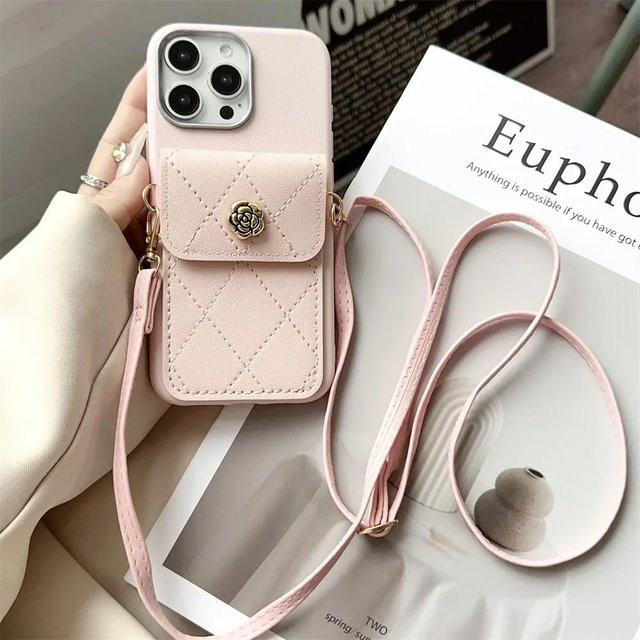 FLYKYLIN Luxus Crossbody Lederhülle mit Lanyard und Brieftasche für Xiaomi Redmi Note 14 Pro 5G, POCO F6, C75 und POCO X7 Pro in Pink - Bild 1