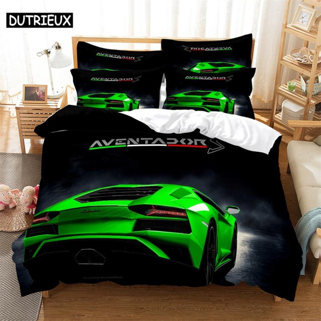 Autobettwäsche-Set mit 3D-Digitaldruck, Bettbezug und Kissenbezug in Schwarz, B/H: 135 x 200 cm - Bild 1