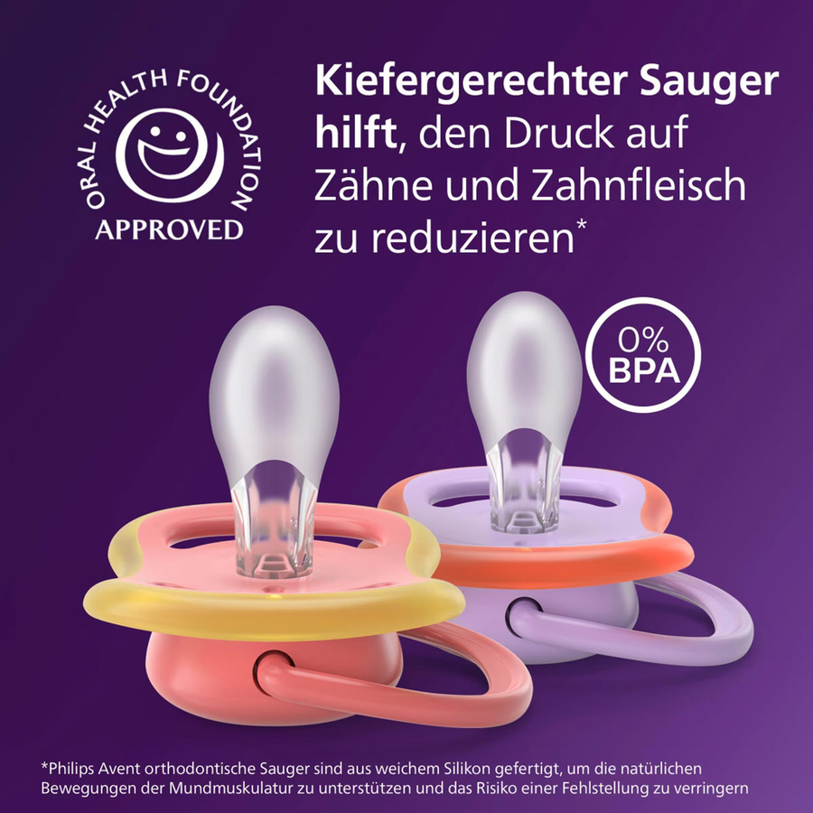 Philips Avent 2er-Pack Schnuller Ultra Air aus Silikon, BPA-frei, symmetrisch, Pink/Multicolor, ab 18M - Bild 2