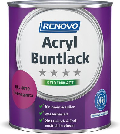 RENOVO Acryl-Buntlack Telemagenta RAL 4010, seidenmatt, 0,75 l, Rot - Bild 1