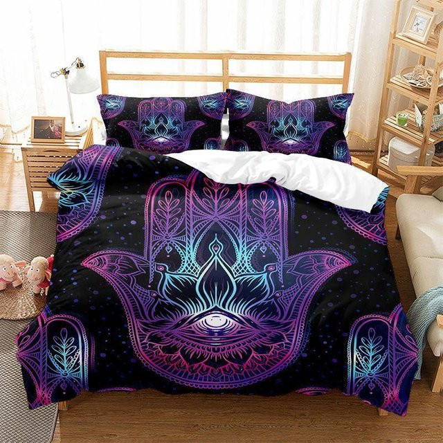 Binchi Outdoor Product Hamsa Hand Bettwäscheset Boho Design mit Augen Motiv, Mehrfarbig, B/H: 135 x 200 cm - Bild 1