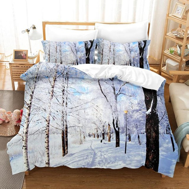 Binchi Outdoor Product Bettwäsche Set Schneeszene Hütte mit 3D Digitaldruck, B/H: 135 x 200 cm, Mehrfarbig - Bild 1