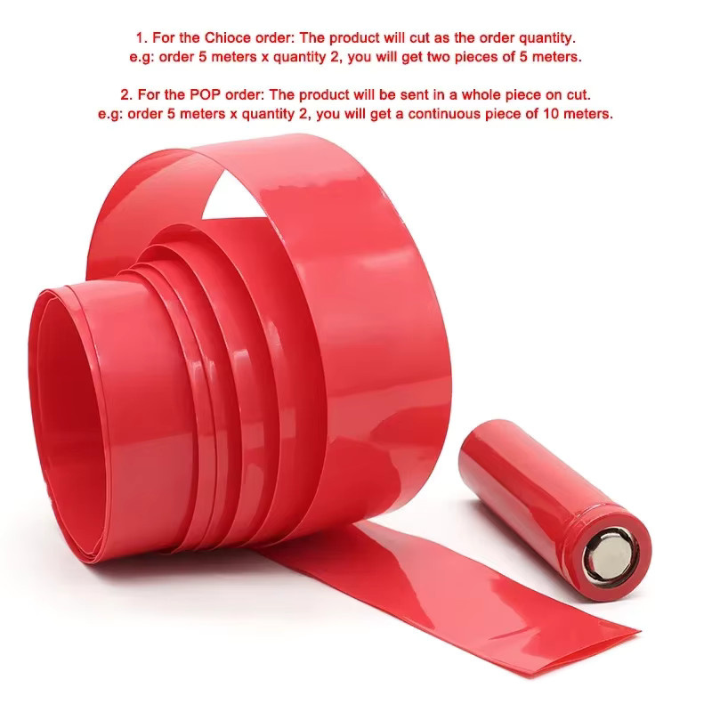 Roter PVC-Schrumpfschlauch für 18650 Akkupacks und Lithium-Gehäuse, Breite: 29,5 mm bis 280 mm, isolierende Schutzfolie zur Kabelummantelung - Bild 2