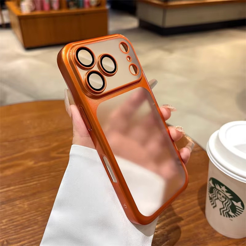 Mattierte Handyhülle von OLPAY für iPhone 12 bis iPhone 17 Pro Max mit Kameralinsen-Schutz in Orange - Bild 2